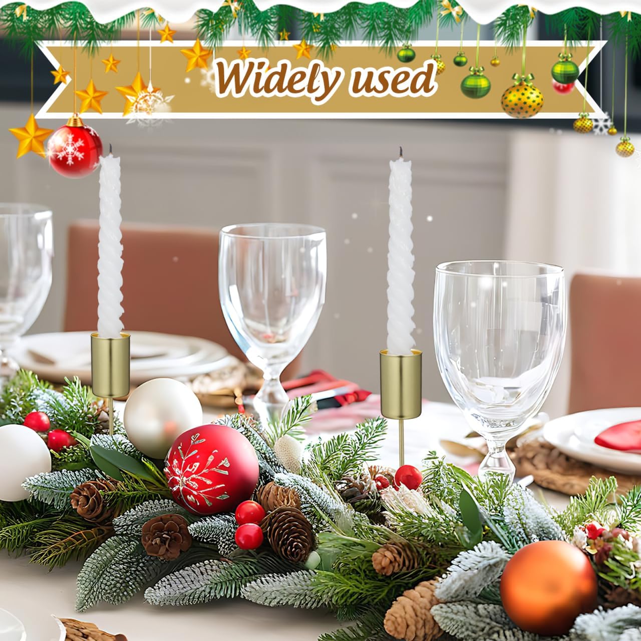 Skiennix 5-Piece Christmas Taper Candle Holder Set - Elegant Gold Liners for Advent Wreaths & Weddings
