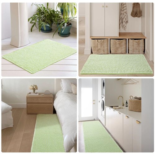 TYUU Waffle Bath Mat, Boho Bathroom Rugs Non Slip Washable Super Absorbent Quick Dry Cute Bath Mat Farmhouse Bathroom Decor, 36"x24" Pale Green