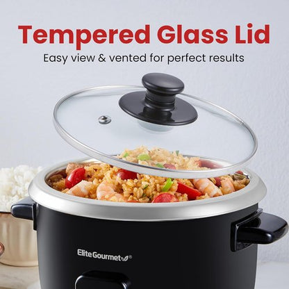 Elite Gourmet Electric Rice Cooker - Automatic Keep Warm Feature, 6 Cups Cooked, Black