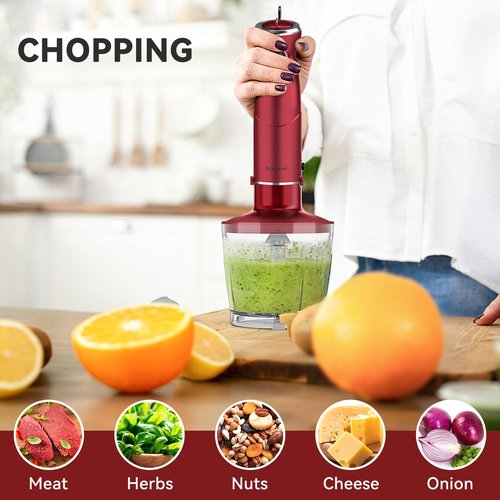 Immersion Blender 5 in 1 Hand Blender, Abuler 1000W Hand Mixer Stick,12 Speed Handheld Blender 304 Stainless Steel with 600ml Mixing Beaker, 500ml Chopper, Whisk and Milk Frother for Soup, Baby Food