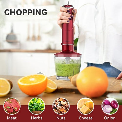 Immersion Blender 5 in 1 Hand Blender, Abuler 1000W Hand Mixer Stick,12 Speed Handheld Blender 304 Stainless Steel with 600ml Mixing Beaker, 500ml Chopper, Whisk and Milk Frother for Soup, Baby Food
