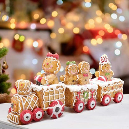 Hodao Christmas Decorations - Cute Gingerbread Man Train Figurines for Tabletop Centerpiece | Winter Home Decor
