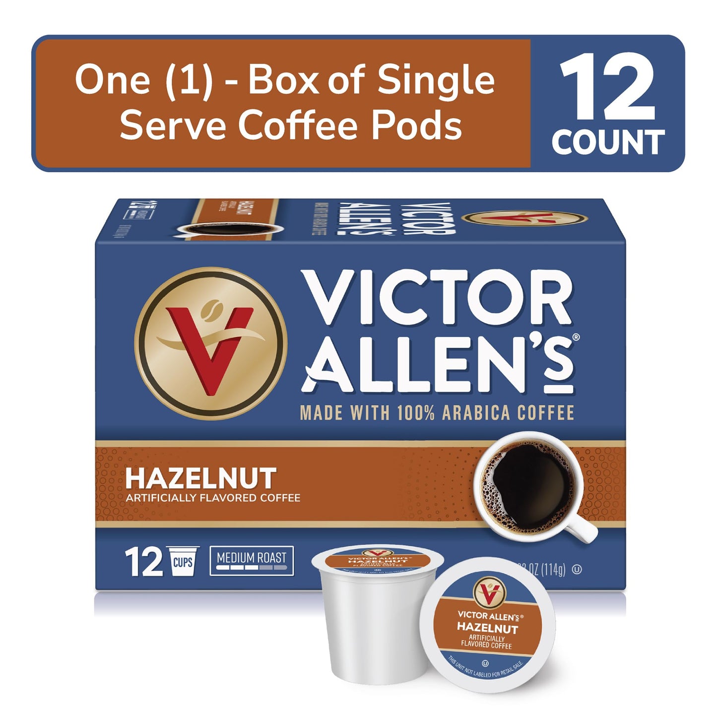 Victor Allen's Coffee Hazelnut Flavored, Medium Roast, 12 Count, Single Serve Coffee Pods for Keurig K-Cup Brewers