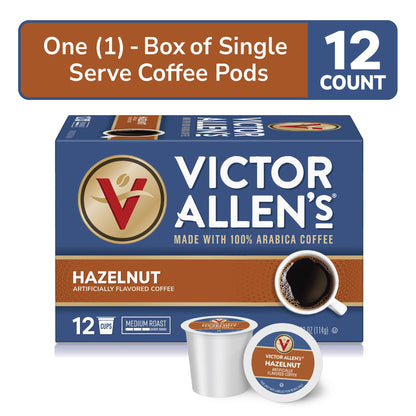 Victor Allen's Coffee Hazelnut Flavored, Medium Roast, 12 Count, Single Serve Coffee Pods for Keurig K-Cup Brewers