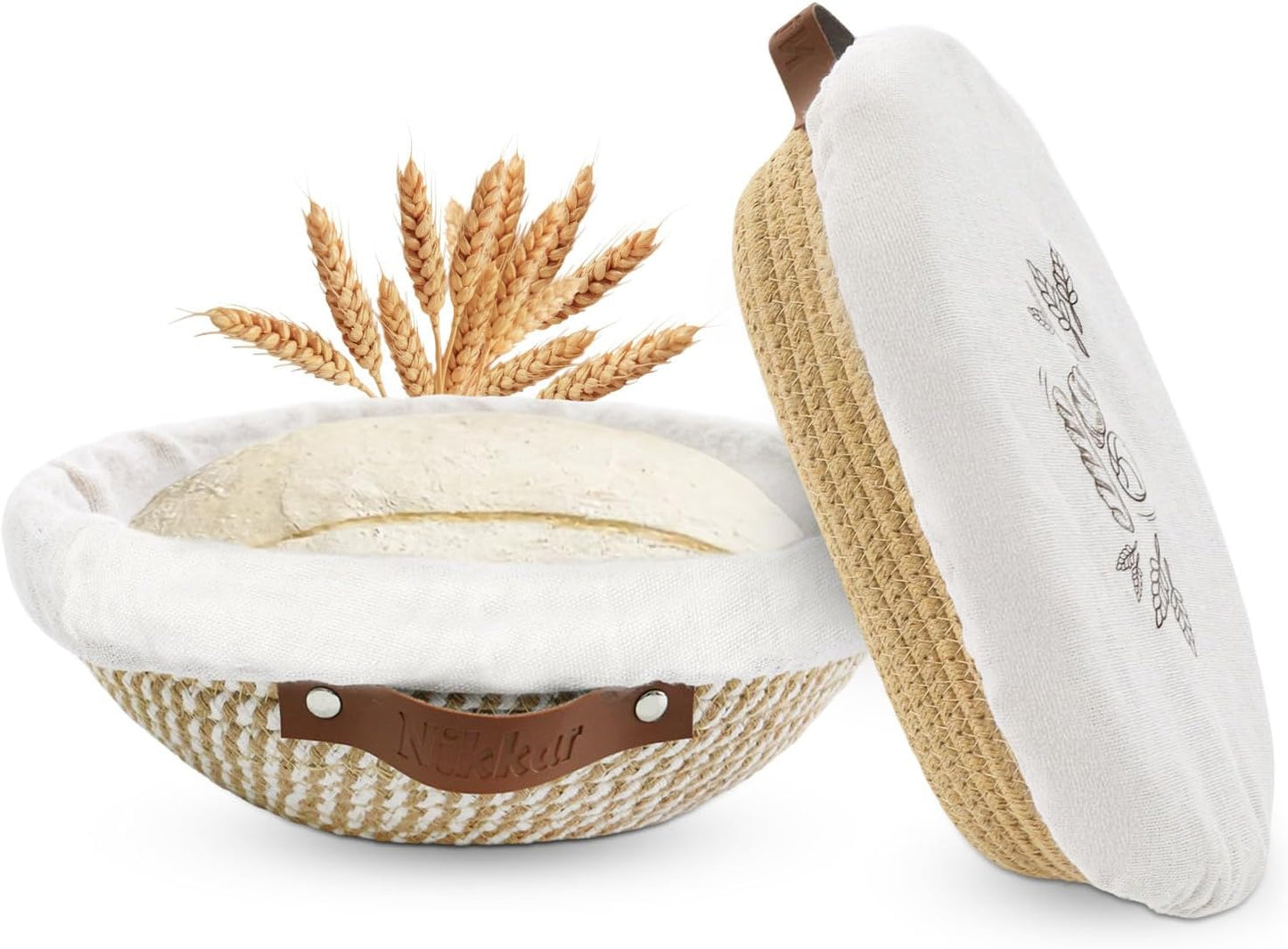 Nikkar Banneton Bread Proofing Basket Set - Round & Oval Cotton Rope Bowls, 9-11 Inches for Sourdough Baking