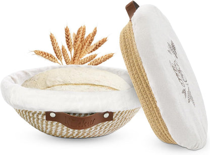 Nikkar Banneton Bread Proofing Basket Set - Round & Oval Cotton Rope Bowls, 9-11 Inches for Sourdough Baking