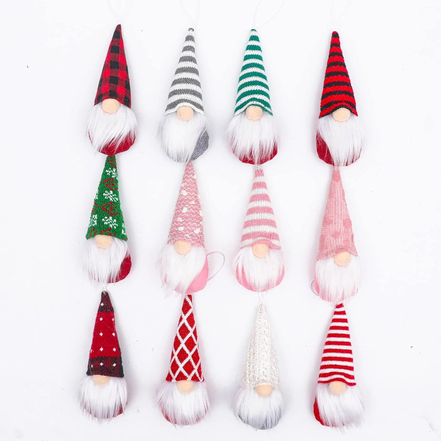 Skiennix Gnome Christmas Ornaments - Set of 3 Plush Tomte Santa Gnomes for Holiday Decor | Red