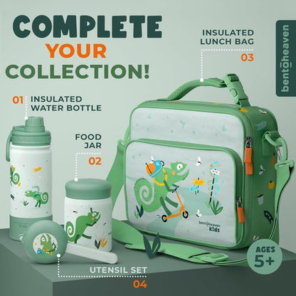 Bentoheaven Kids Travel Utensils Set - Food-Grade Stainless Steel & BPA-Free Plastic | Dishwasher Safe, Reusable Flatware (Chameleon)