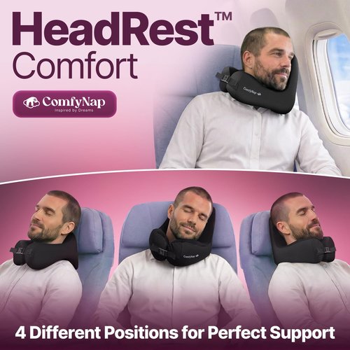 ComfyNap® Versatile Travel Neck Pillow for Airplane [Patented], 9 Positions in 3 Techniques, Plane Pillow with Pure Memory Foam, Travel Pillow with HeadRest Flight Sleep, Travel Essential - Mercury