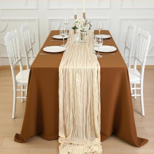 Fixwal Cream Beige Cheesecloth Table Runner - 35x120 Inch | 3 Pack Semi-Transparent Boho Decor for Weddings & Parties