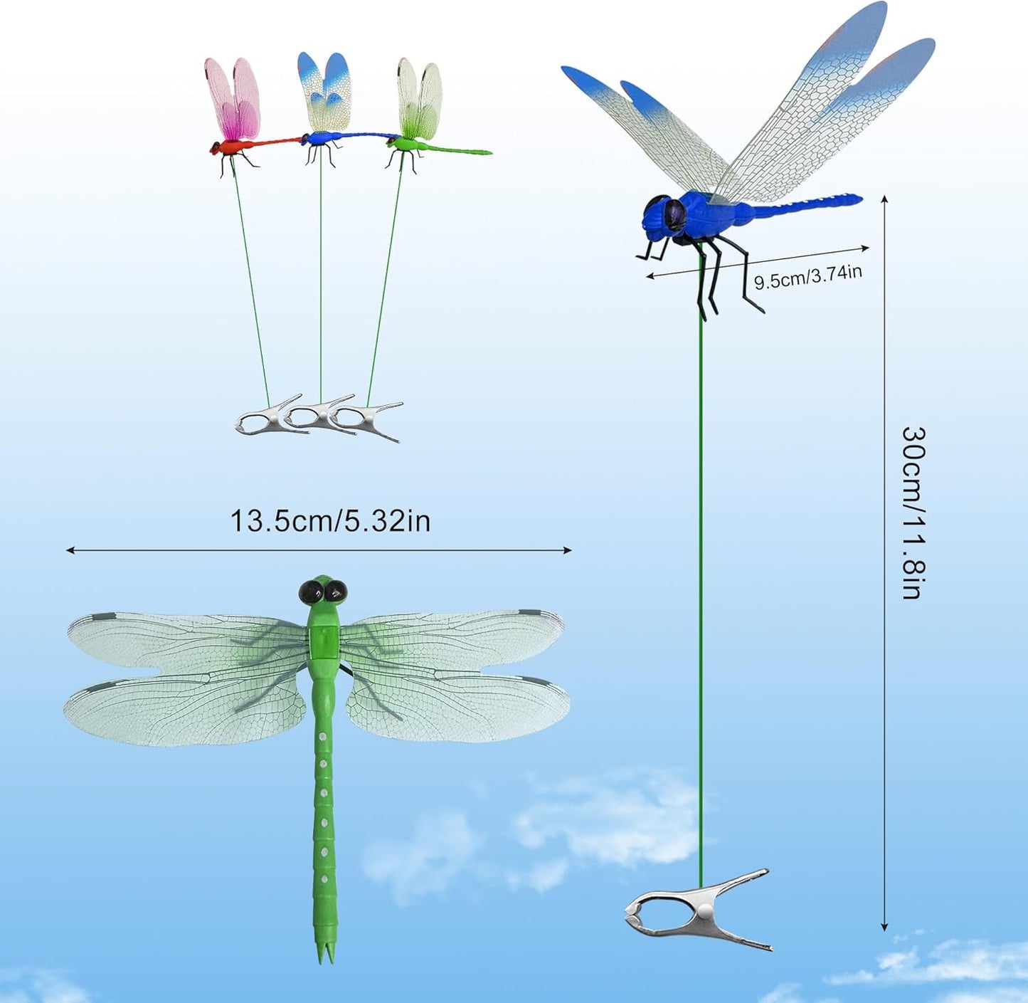 Skiennix 6 Pack Dragonfly Clip Bug Repellent - 3D Garden Decor & Fly Deterrent Stakes for Indoor/Outdoor Use