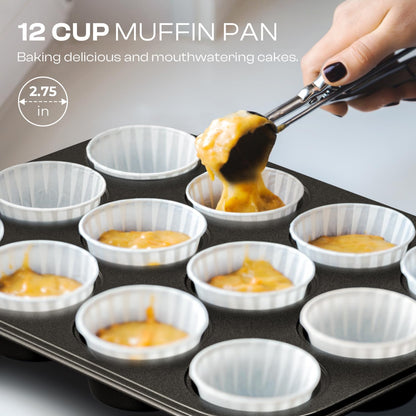 Skiennix Nonstick Baking Pans Set - 8-Piece Stackable Bakeware Set | Non-Toxic Oven Safe, Black