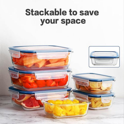 HOMBERKING 10 Pack Glass Meal Prep Containers, Glass Food Storage Containers with Lids, Airtight Glass Lunch Bento Boxes, BPA-Free & Leak Proof, 36oz & 14oz (10 lids & 10 Containers) - Deep Blue