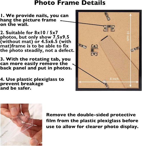 8x10 Black Picture Frame by [Brand Name] - Versatile Wall Hanging & Tabletop Display with 5x7 Mat