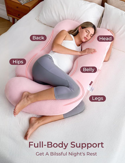 Momcozy U-Shaped Pregnancy Pillow - Full Body Maternity Support for Side Sleeping, 57 Inch, Pink