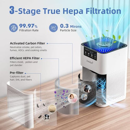 AromaRoom Air Purifier - 3-in-1 HEPA Filter for Home & Office | Quiet 360° Airflow, AP102 White
