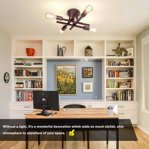 4-Light Semi Flush Mount Ceiling Light Fixture, Oil Rubbed Bronze Modern Industrial Sputnik Chandelier Light Fixture, Metal Flush Mount Ceiling Light for Kitchen Bedroom Living Room Closet, No Bulb