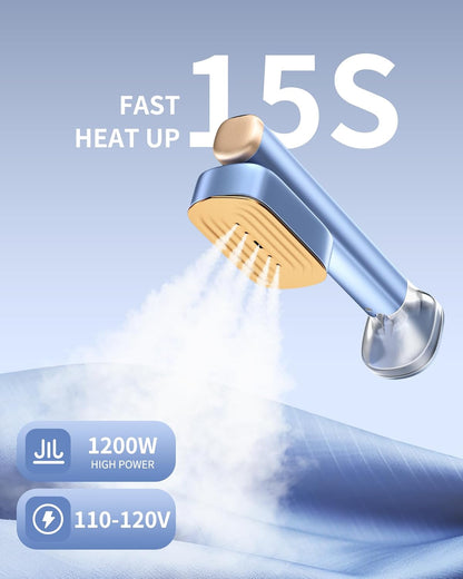 MIYOKO 2-In-1 Portable Handheld Garment Steamer & Iron - Fast 15s Heat-Up, 1200W, Travel Size, 25 G/MIN Steam