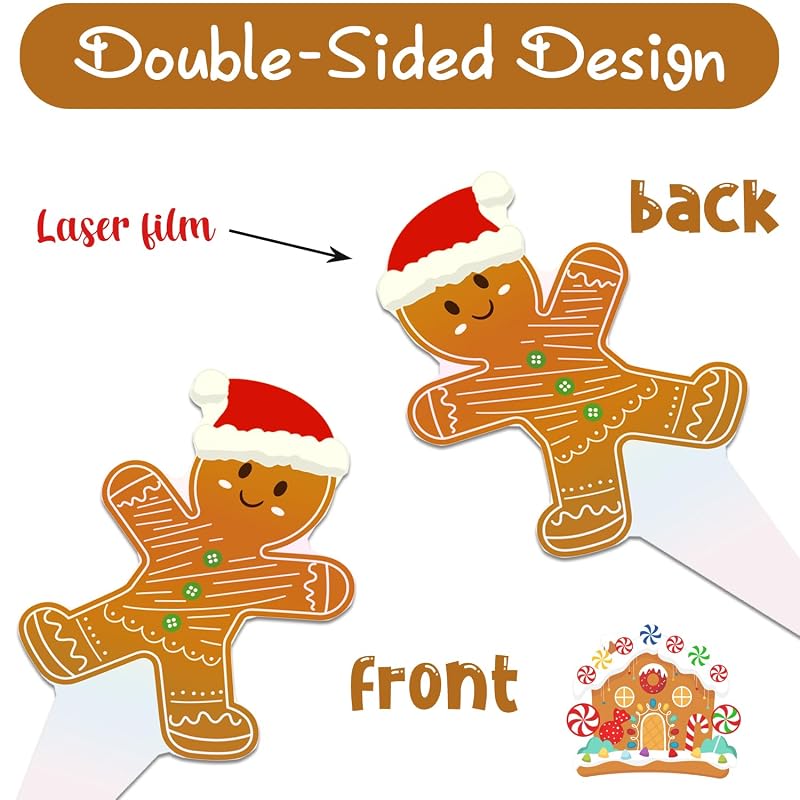 Christmas Gingerbread Cupcake Toppers 48pcs - Santa Hat & Candy Cane Picks