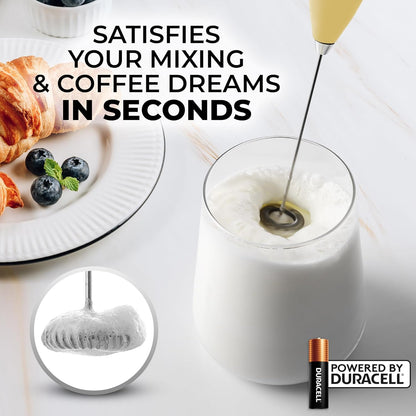 Zulay Kitchen Milk Frother Handheld Electric Whisk with AA Duracell Batteries – Durable Drink Mixer for Coffee, Lattes, Cappuccinos & More - Mimosa