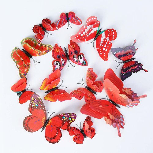 OPSEAM Butterfly Wall Decor 24/48 PCS, 3D Butterflies Stickers for Party Decorations with Magnets (Red, 24)