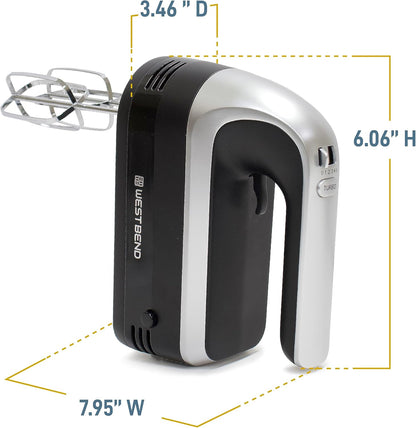 West Bend Hand Mixer Plus - 6-Speed Immersion Blender Attachment with Ergonomic Handle | 250-Watts, Black
