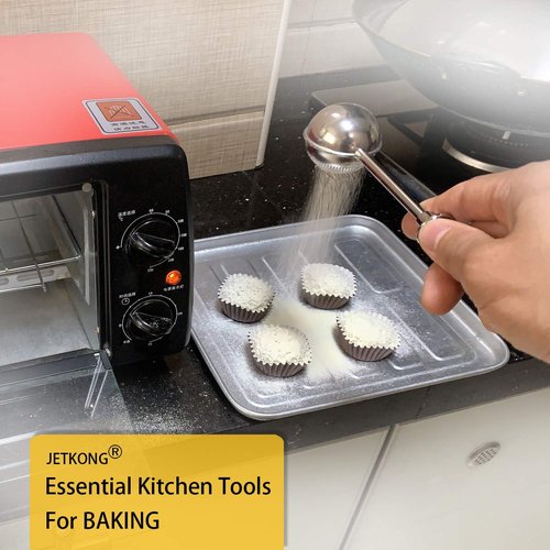 JETKONG Powdered Sugar Shaker - 18/8 Stainless Steel Duster for Flour, Sugar & Spices