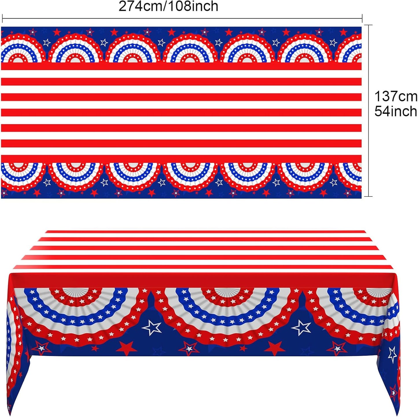 Oudain Patriotic Tablecloths - 6 Pcs 54" x 108" Disposable Red, Blue & White for 4th of July Decor