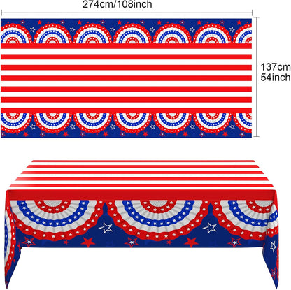 Oudain Patriotic Tablecloths - 6 Pcs 54" x 108" Disposable Red, Blue & White for 4th of July Decor