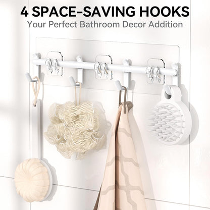 YASONIC Shower Caddy - Large Capacity Organizer with Soap Holder & 12 Hooks | Rustproof White Shelves