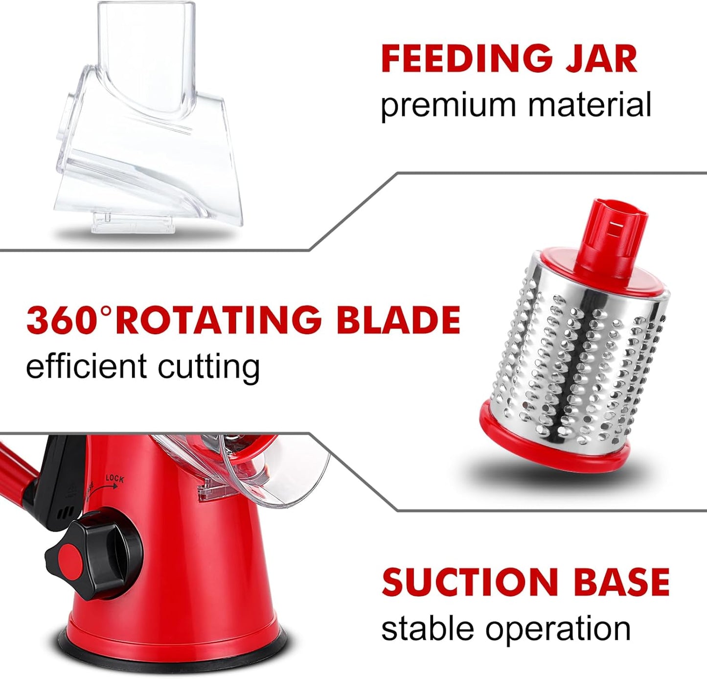 Skiennix Rotary Cheese Grater - Fast Vegetable Slicer with 3 Drum Blades | Efficient Kitchen Tool