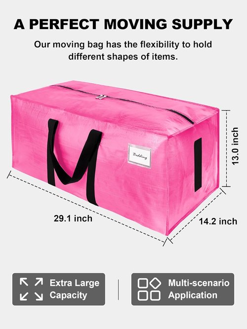 4 Pack Large Moving Bags by [Brand Name] - Water-Resistant Heavy Duty Storage Totes - Space-Saving Design (Pink)