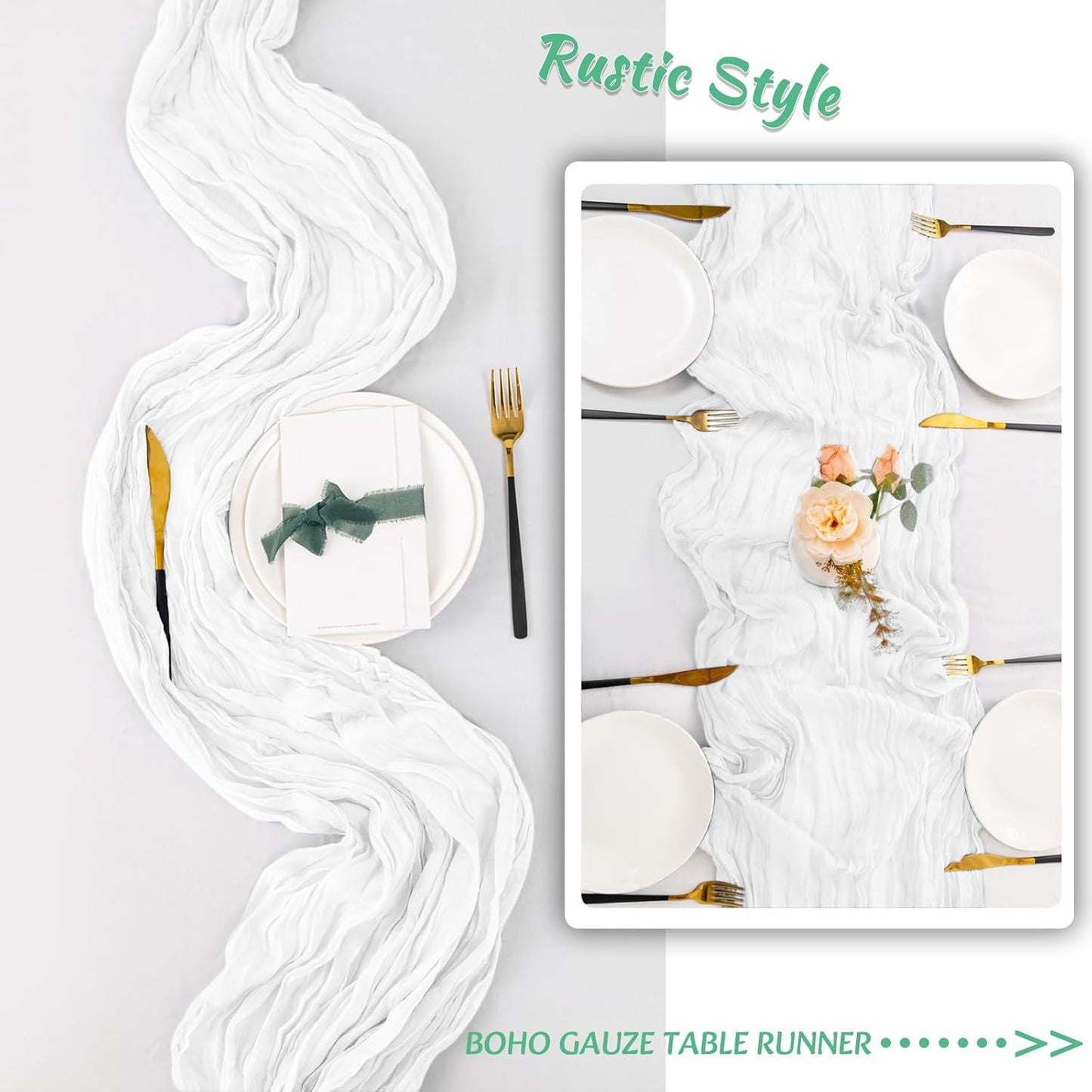 Skiennix 12-Pack White Spring Easter Table Runners - 10FT Boho Gauze Cheesecloth | 21 x 120 Inch for Weddings & Parties