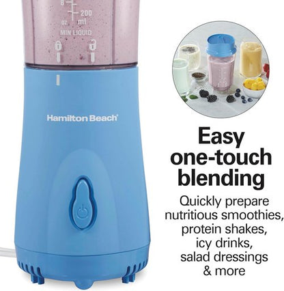 Hamilton Beach Portable Blender - 14 Oz BPA-Free Travel Cup & Lid | Durable Stainless Steel Blades, Tranquil Blue