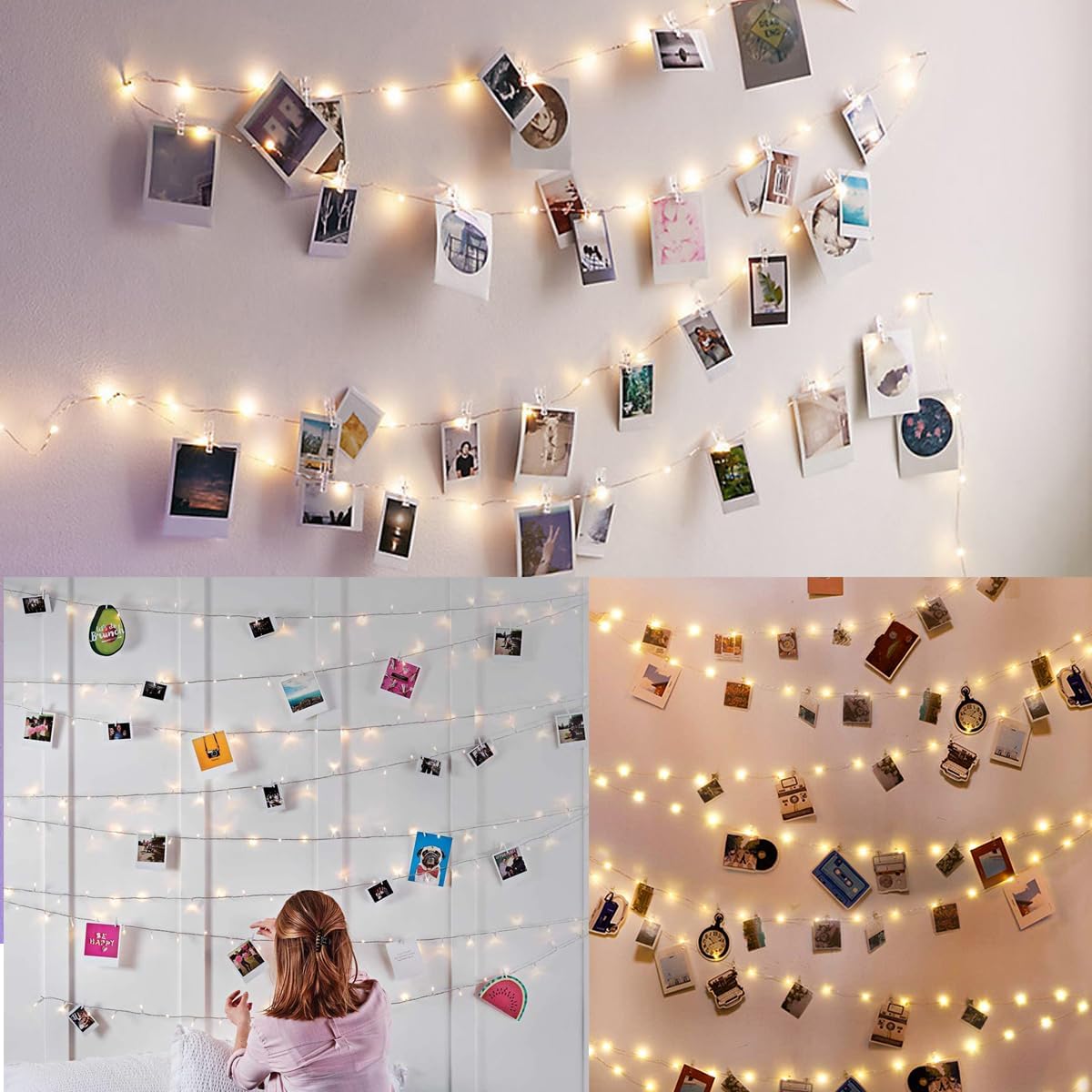 Photo Clip String Lights - 32.8Ft 100 LED Fairy Lights with 50 Clear Clips for Dorm & Wedding Décor