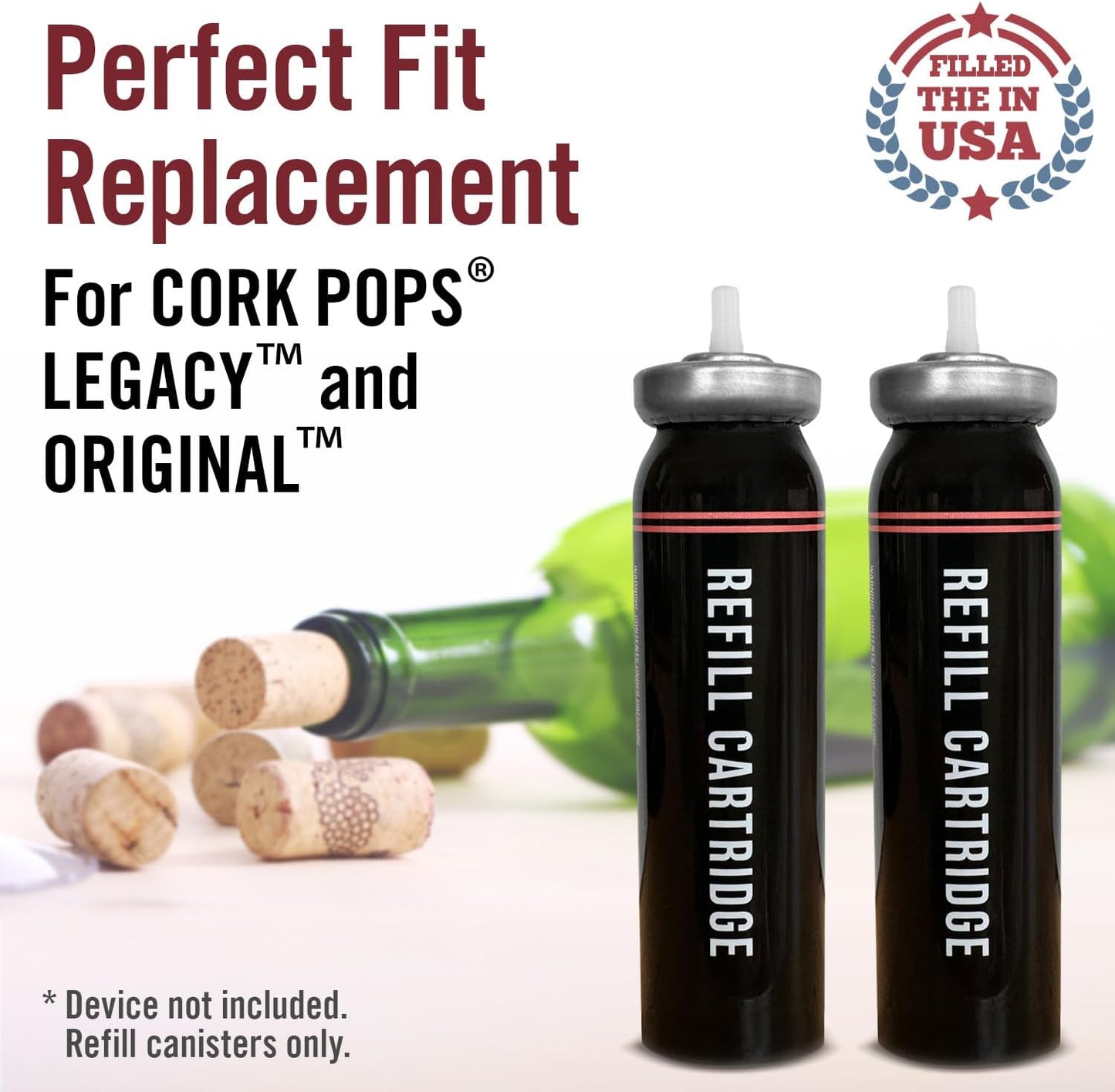 [2 Pack] Berkland Refill for CORK POPS® Wine Bottle Opener - Non-VOC Cartridges, Filled in The USA - Compatible with LEGACY™, ORIGINAL™ and All Other Models- Environmentally Friendly - No Taste/Smell