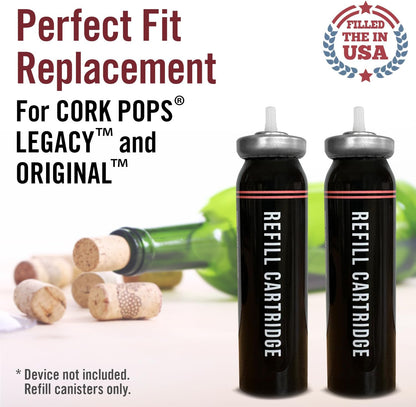 [2 Pack] Berkland Refill for CORK POPS® Wine Bottle Opener - Non-VOC Cartridges, Filled in The USA - Compatible with LEGACY™, ORIGINAL™ and All Other Models- Environmentally Friendly - No Taste/Smell