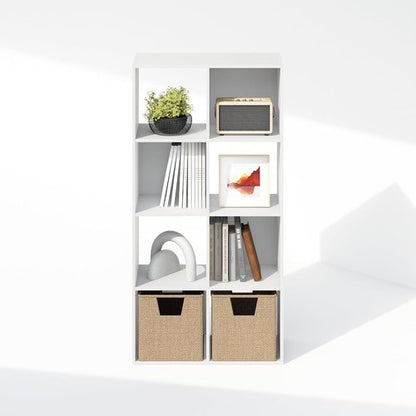 Furinno PELLI 8-Cube Bookshelf - Stylish Horizontal Storage Organizer for Home Office & Living Room | White, 11.7 x 23.7 x 47