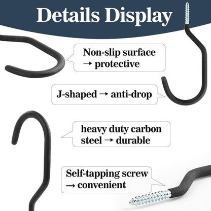 MAQIHAN Heavy Duty Wall Mount Storage J Hooks - Organize Bicycles, Ladders & Garden Tools