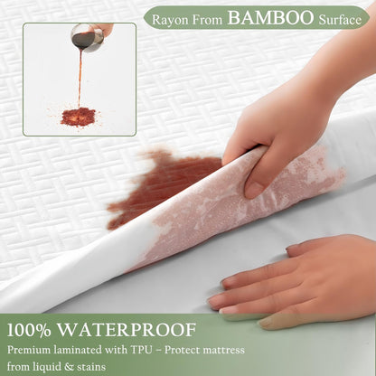 Skiennix Waterproof Mattress Protector - Queen Size Bamboo Viscose Cooling Pad | Breathable & Noiseless, Fits 8''-21'' Deep Mattresses