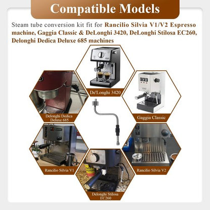 Stainless Steel Steam Wand Upgrade with One Hole Tip Nuzzle, Heat Insulating Rubber Sleeve, Coffee Steam Pipe, Fit for Rancilio Silvia V1/V2, Gaggia Classic, Delonghi Stilosa Espresso Machine