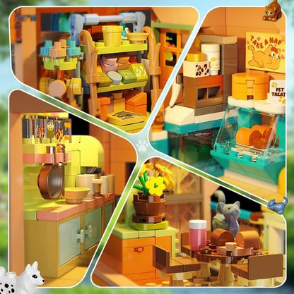 INSOON City Pet Shop Building Set - Cozy Pet Store Construction Toy with Lights & Miniature Animals | Ages 8+