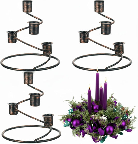 Sliner Christmas Advent Wreath Candle Holders - Rustic Metal Spiral Design | 3-Piece Centerpiece Set