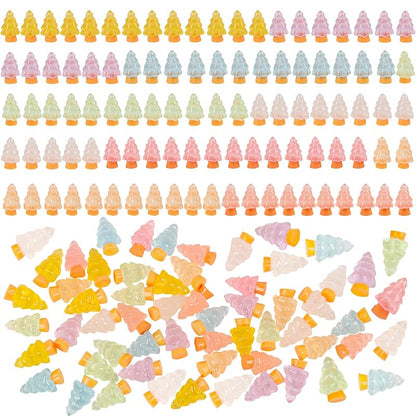 Mini Luminous Christmas Tree Figurines - 104pcs Resin Glow in the Dark Table & Cake Decor