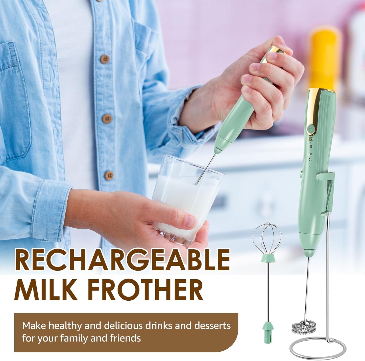 Skiennix Handheld Milk Frother - Rechargeable Electric Foam Maker for Lattes & Cappuccinos