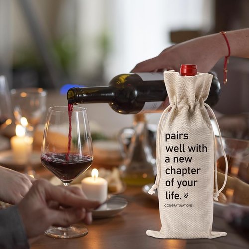BQXS Going Moving Leaving Away Retirement Gifts for Women Friends Coworkers Farewell Gifts Wine Bag Party Decorations New Home Job Beginning Gifts Pairs Well With A New Chapter Wine Bag