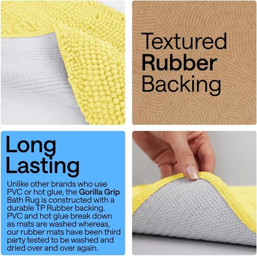 GORILLA GRIP Bath Rug Mat - Soft Absorbent Chenille | Quick Dry Microfiber, 36x24, Yellow