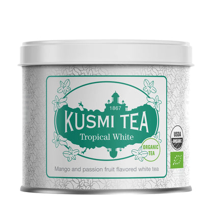 Kusmi Tea - Tropical White - Organic Blend of White Tea & Green Tea with Mango and Passion Fruit - Organic Flavored White Teas - Loose Leaf Tea - Tin Box of 3.1 oz - Quantity for about 50 cups