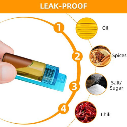 6-Pack Mini Brown Glass Salt & Pepper Shakers with Built-In Spoon, funnel and Sticker, 5ml Leak-Proof Travel Spice Dispensers for Outdoor & Camping