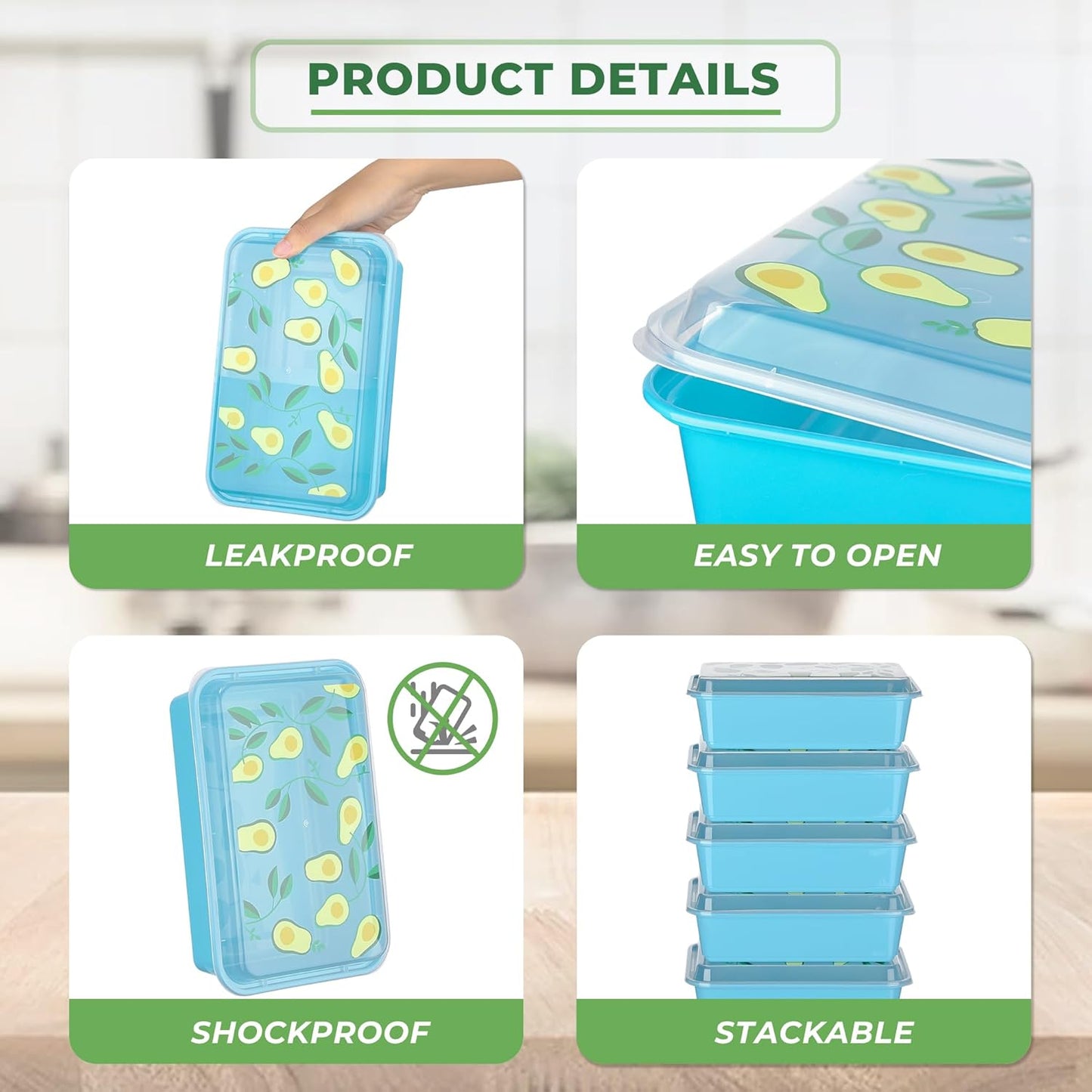 Regine Switzerland Meal Prep Containers - 10 Pack 42 oz Leakproof & Stackable | Microwave & Freezer Safe, Avocado